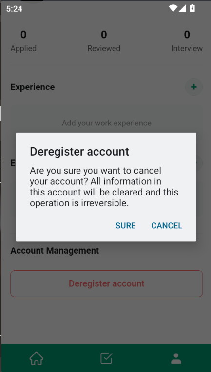 Delete account option